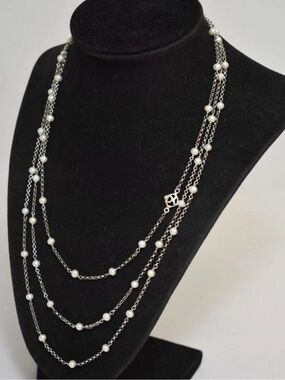Authentic David Yurman sterling silver white Pearl station 60inch Necklace